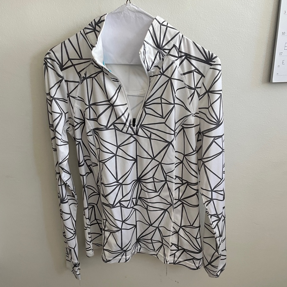 Gray and white quarter zip